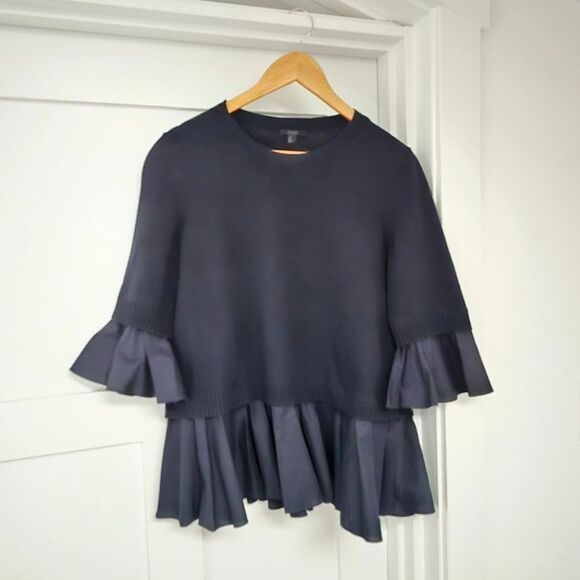 COS Contrast Knit Pleated Peplum Half Sleeve Top in Navy - Picture 1 of 8